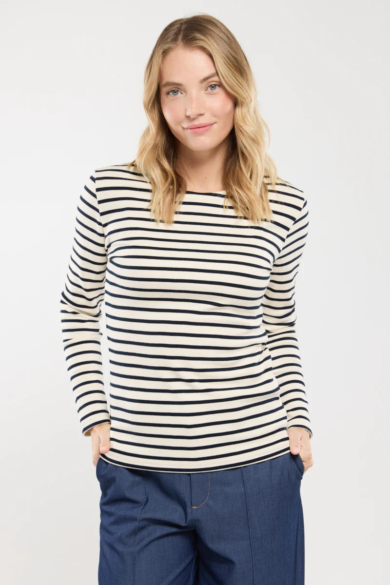 Shirt im Marine-Stil Lesconil - aus dicker Baumwolle - Damen - Nature/Rich navy | Armor-lux (DE)