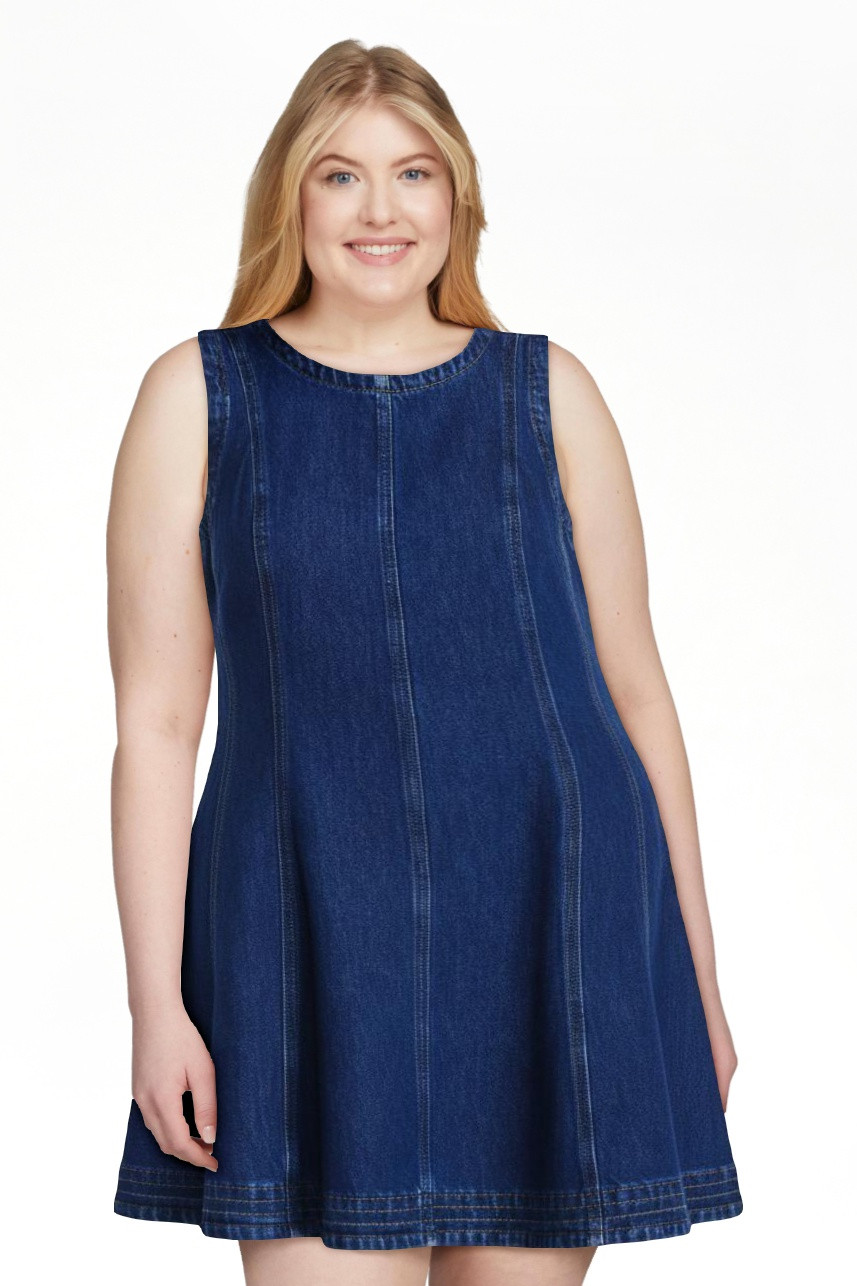 Free Assembly Women's and Women's Plus Sleeveless Denim Panel Mini Dress, Sizes XS-4X | Walmart (US)