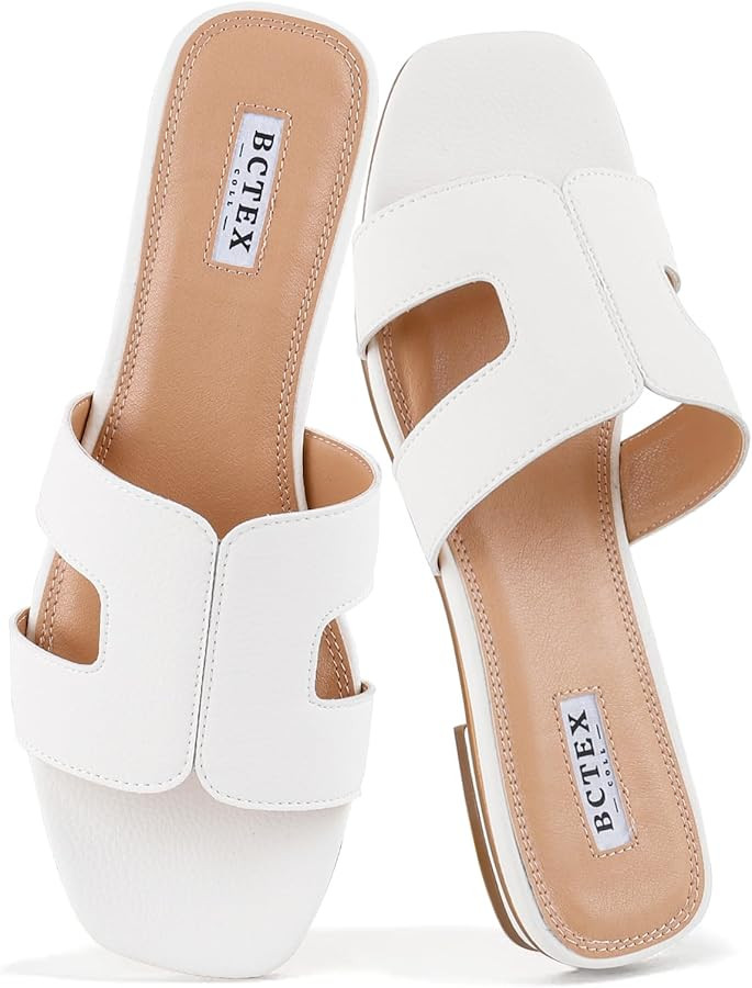 BCTEX COLL Women's Flat Sandals Comfortable Summer Open Toe Slip On Dressy Slide Sandals | Amazon (US)