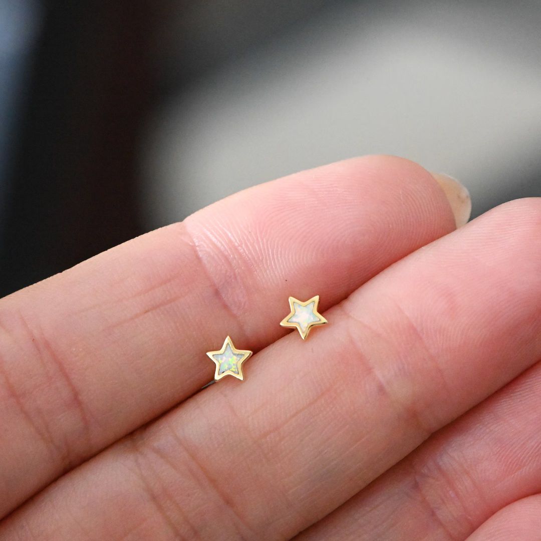 Opal Earrings Tiny Opal Stud Earrings Star Earrings Small - Etsy | Etsy (US)