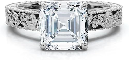 4 Carat White Gold Asscher Cut Moissanite Engagement Ring Colorless VVS1 10K 14K 18K Solid Gold & 925 Sterling Silver Halo-Inspired Accented Anniversary Wedding Ring for Women | Amazon (US)