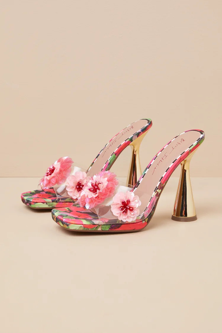 Blondee Red and Green Floral Applique High Heel Sandals | Lulus