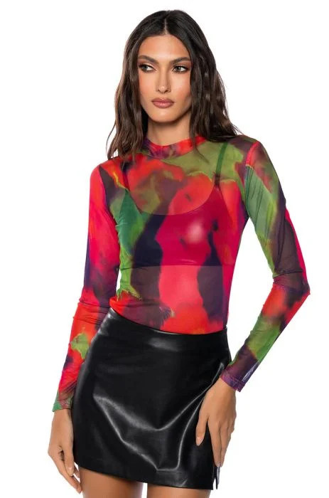 OWN IT MESH PRINTED LONG SLEEVE TOP IN MULTI | AKIRA