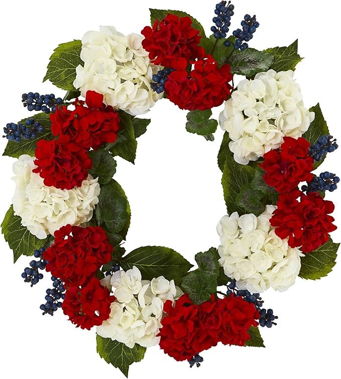 Nearly Natural 21 in. Geranium and Blue Berry Artificial Wreaths Multi | Amazon (US)