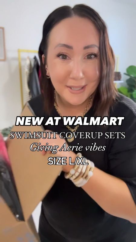 New swimsuit coverup sets at Walmart!  Giving aerie vibes!  L tops. XL shorts. XXL tank. Size 16 swimsuit. Flip flops fit tts  

#LTKmidsize #LTKSeasonal #LTKfindsunder50