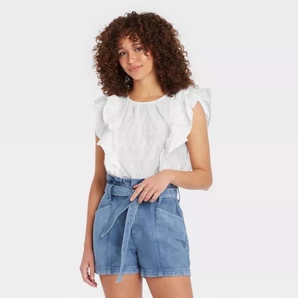 Women's Flounce Sleeveless Embroidered Ruffle Blouse - Universal Thread™ | Target