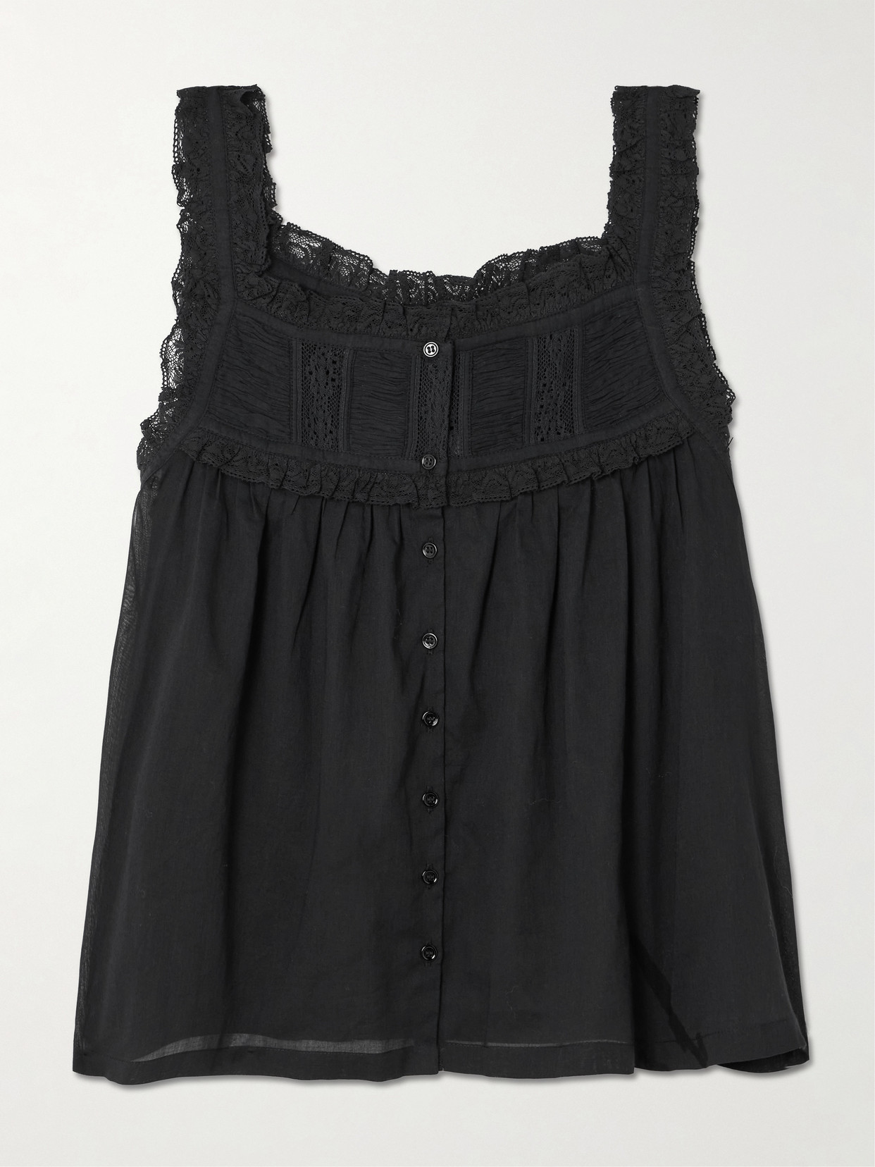 DÔEN - Fidella Cropped Lace-trimmed Organic Cotton-voile Top - Black | NET-A-PORTER (US)