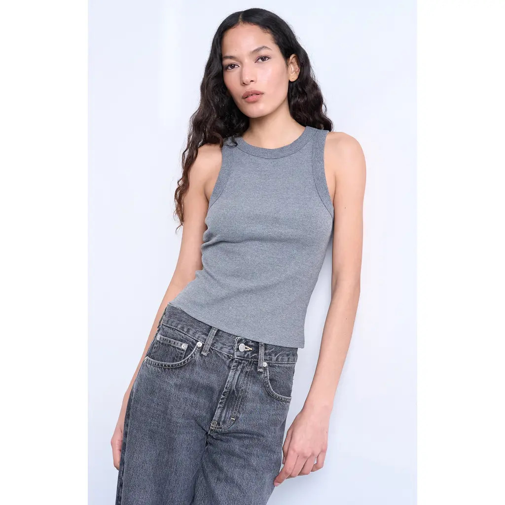 Topshop Rib Tank in Grey at Nordstrom, Size Large | Nordstrom