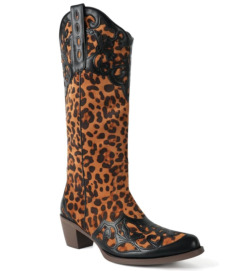 SO SIMPOK Leopard Print Cowboy Boots for Women Cheetah Pointy Toe Western Cowgirl Boot Knee High ... | Amazon (US)