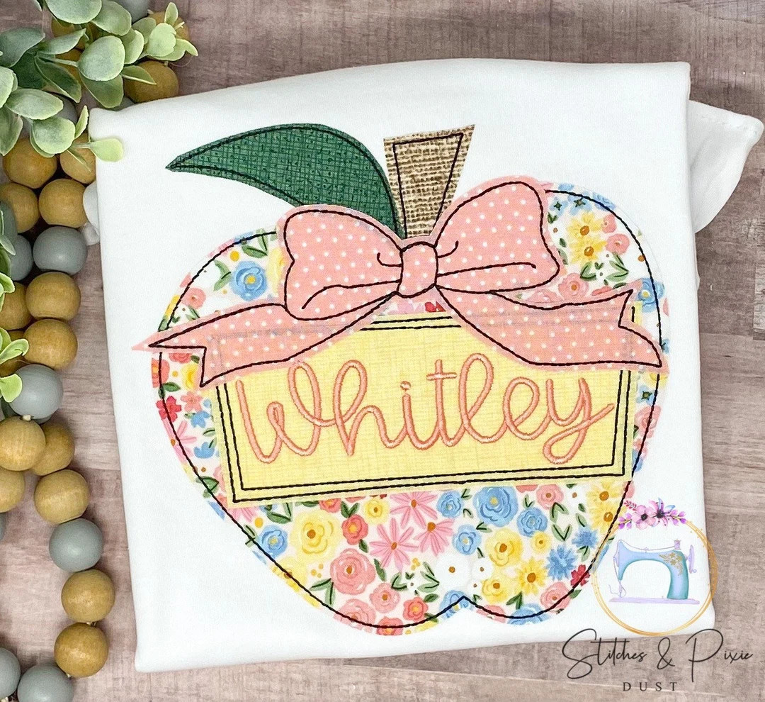 Girls Personalized Floral Apple Name Shirt/Back to School Shirt/Big Bow Shirt/Personalized Shirt/... | Etsy (US)