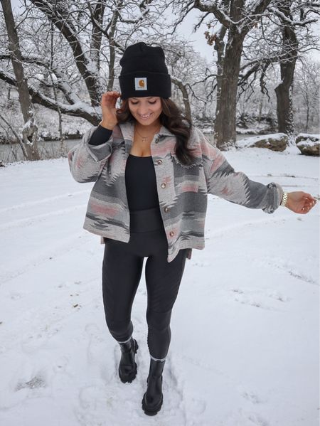Snow day vibes ❄️ 

Shacket — small
Bodysuit — small
Leggings — small petite

Spanx leggings | spanx faux leather leggings | spanx moto leggings | chelsea boots | chunky black boots | carhartt beanie | aztec shacket | black long sleeve bodysuit | winter outfit 



#LTKstyletip #LTKshoecrush #LTKunder50