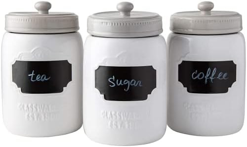 Mason Jar Ceramic Canister Set for Kitchen - Set of 3 Decorative Storage Containers with Air-Tigh... | Amazon (US)