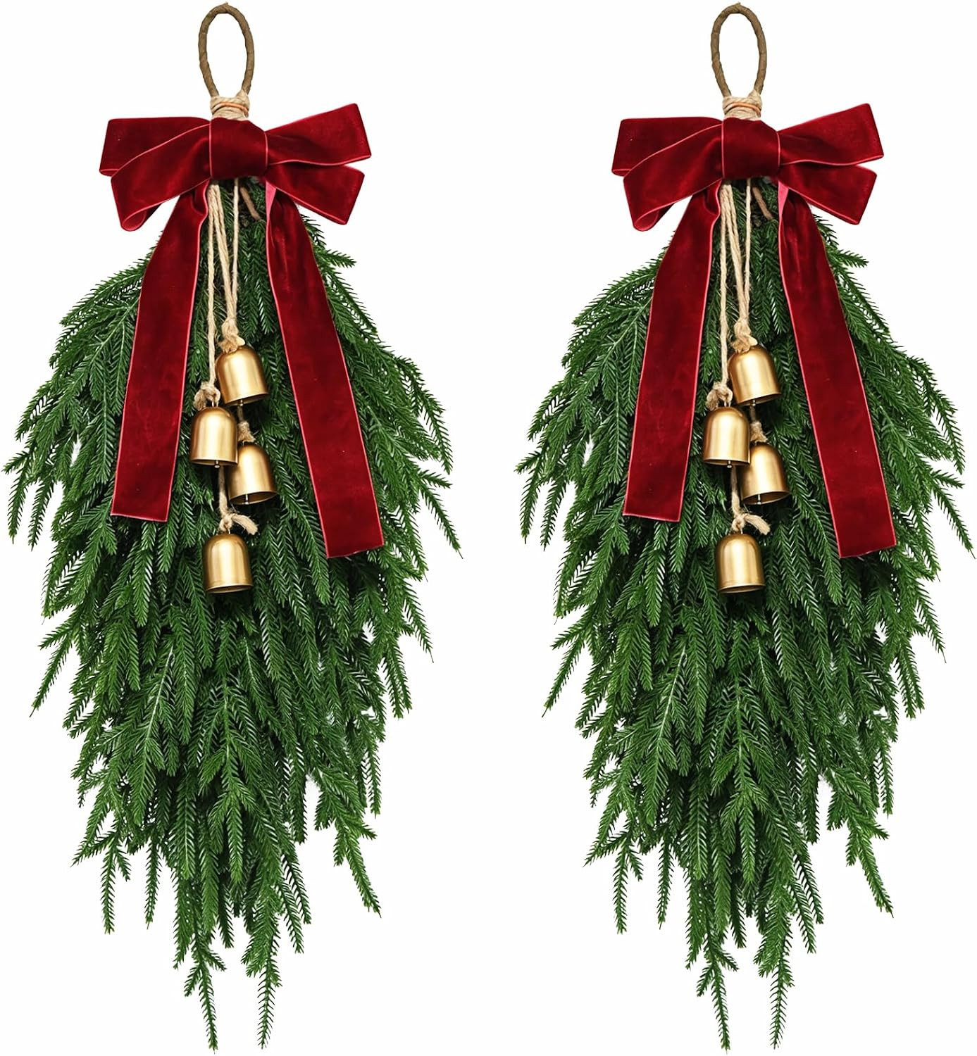 Christmas Teardrop Swag, Christmas Pine Needles Front Door Wreath,Bow Bells | Amazon (US)