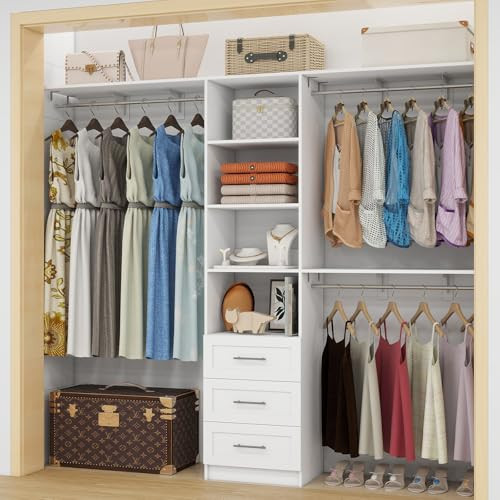 Dilando Closet Organizer System with Drawers, 8FT Closet Shelving System 96" Walk in Wood Corner Closet Storage System with 3 Shelves Custom Hanging Rods Heavy Duty Wall Mount | Amazon (US)