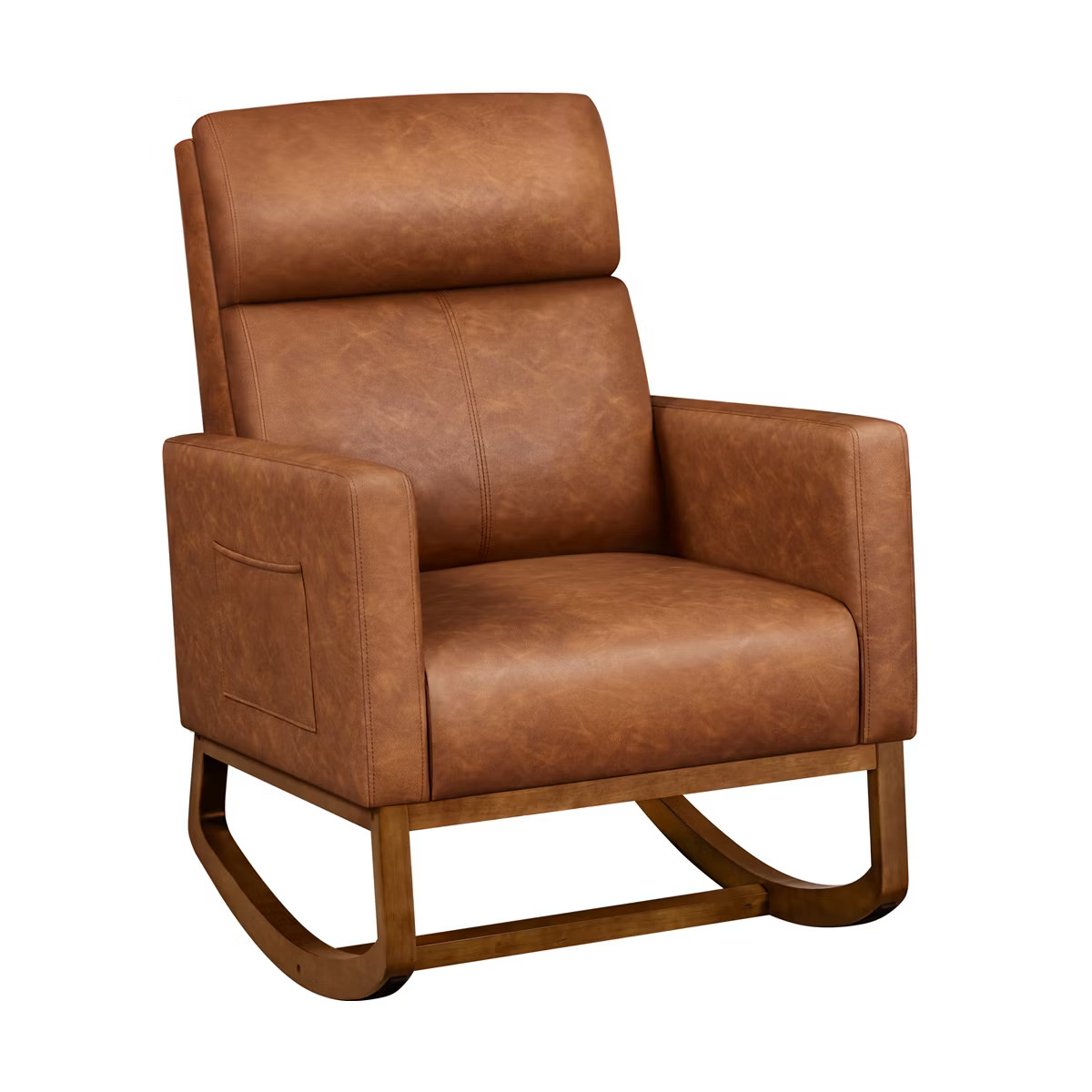 Yaheetech Faux Leather Upholstered Rocking Chair with Rubberwood Legs Brown | Target