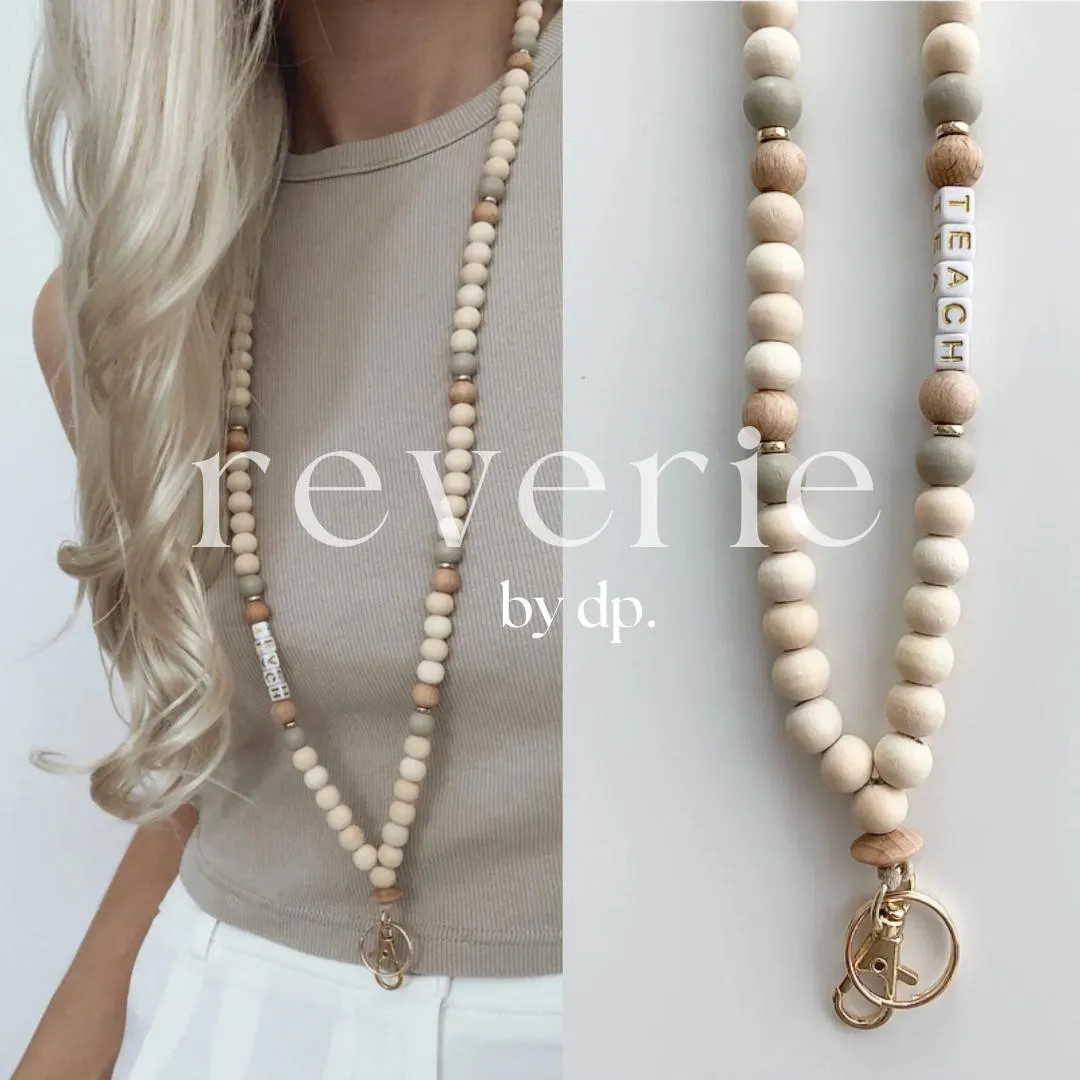 Personalized Beaded Teacher Lanyard, Wooden Bead Lanyard - Etsy | Etsy (US)