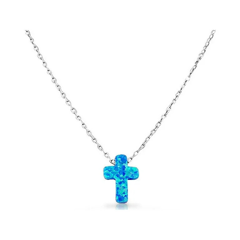 925 Sterling Silver Womens Religious Latin Cross Loose Blue Simulated Opal Turquoise-Tone Pendant... | Walmart (US)