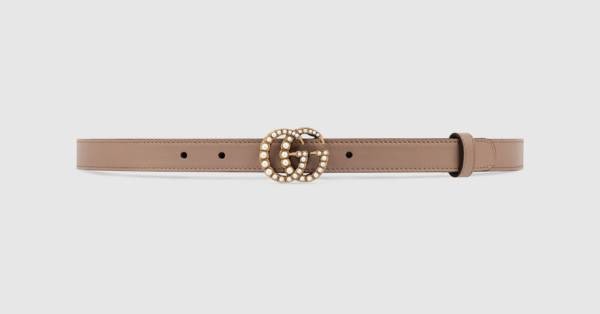 Leather belt with pearl Double G buckle | Gucci (US)