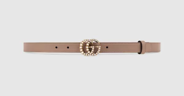 Leather belt with pearl Double G buckle | Gucci (US)