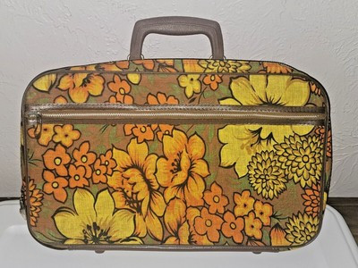 VTG BANTAM TRAVELWARE FLOWER POWER HIPPIE MOD SUITCASE ORANGE Yellow Green w key | eBay US