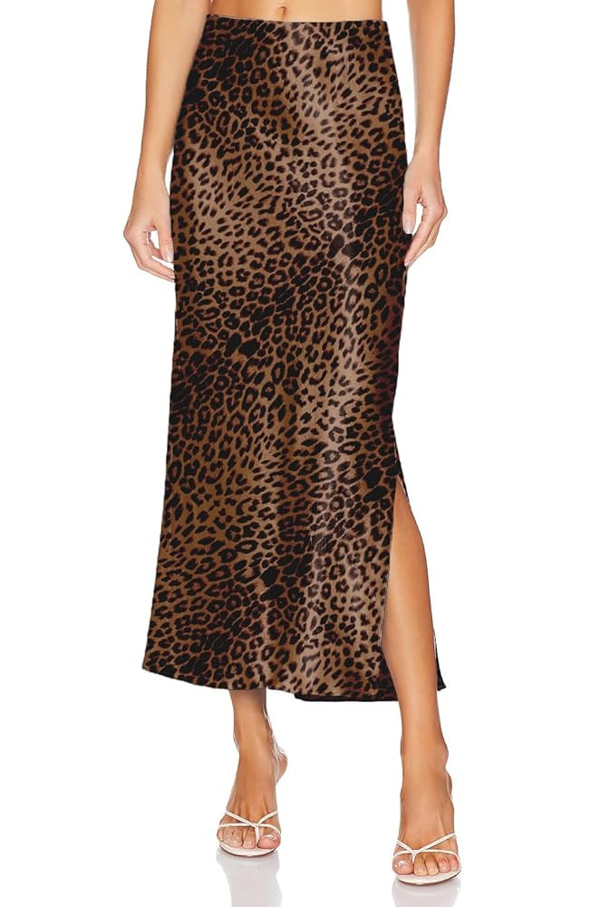 Womens Satin Silk Maxi Slit Skirt Elastic Waistband Maxi Long Satin Slit Skirts for Women | Amazon (US)