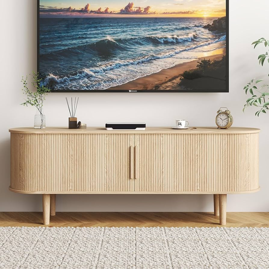 TV Stand, Modern TV Console Table with Storage Compartment and Sliding Door, Gaming Entertainment... | Amazon (US)