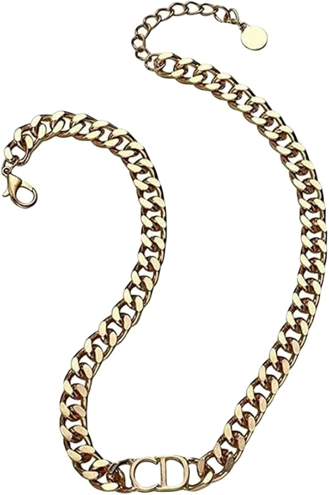 18K Gold Plated Cuban Chain Choker Letter Initial Stainless Steel Non-18K Gilded for Women Fading... | Amazon (US)