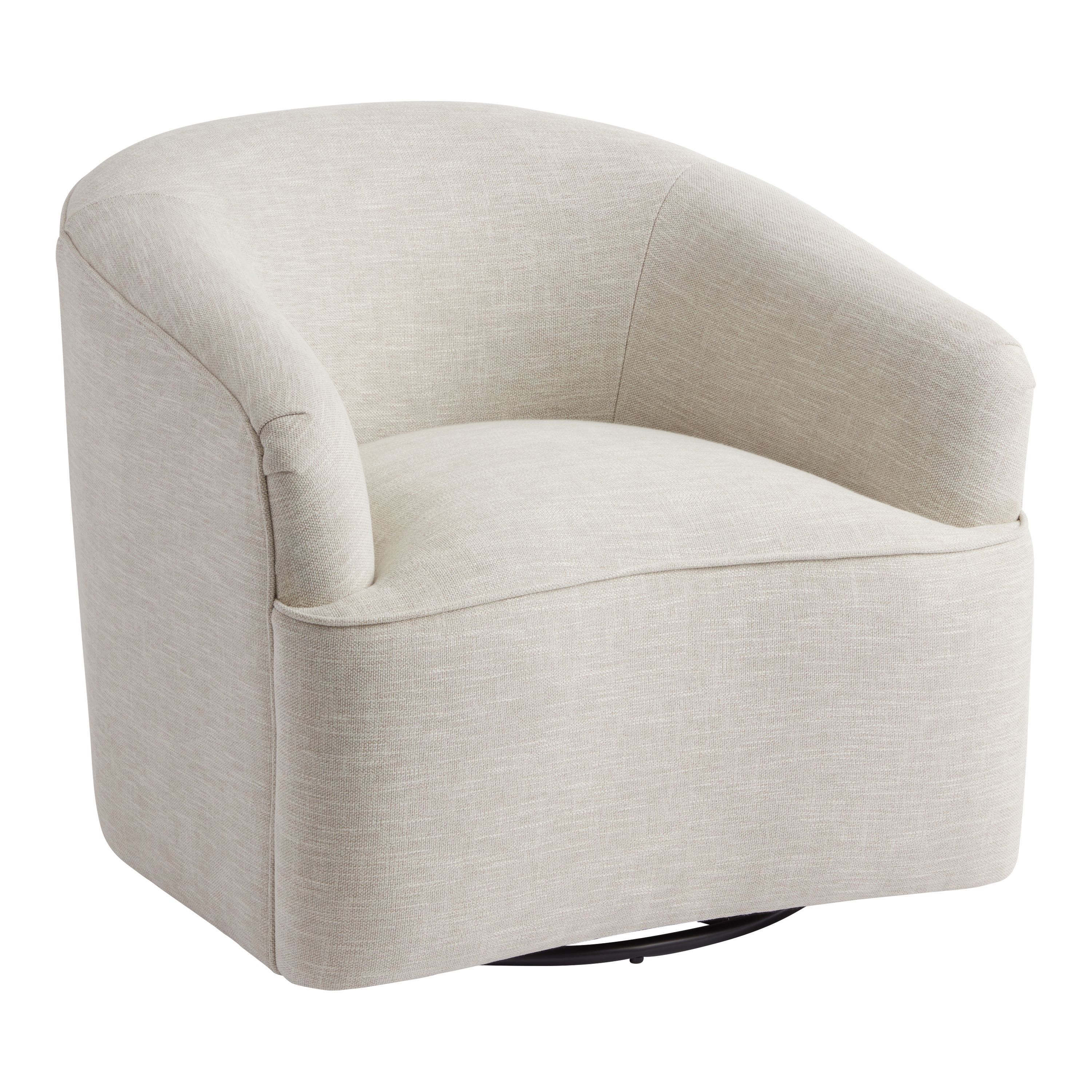 Ivory Curved Back Odin Upholstered Swivel Chair | World Market
