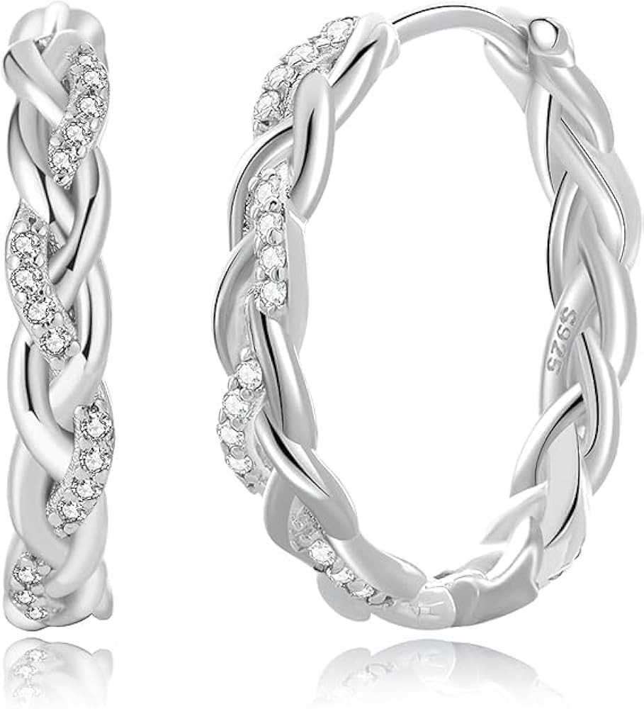 PABBEU Sterling Silver Hoop Earrings,Hypoallergenic Twisted Silver Hoops Earrings for Women Light... | Amazon (US)