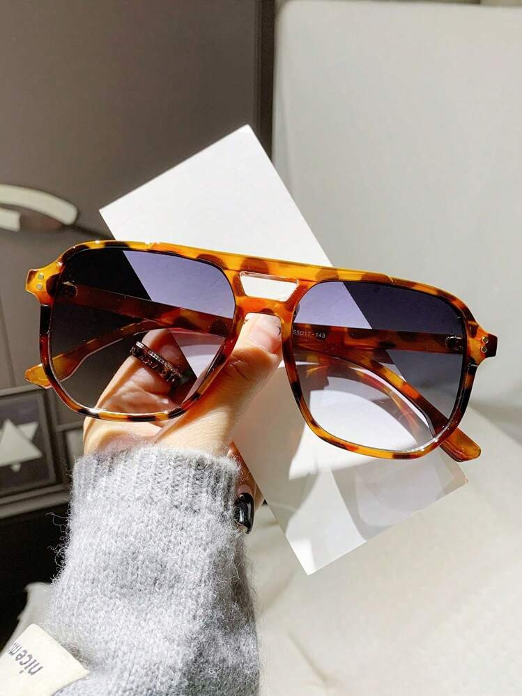 1pc Unisex Square Frame Dual Bridge Aviator Fashion Glasses, Fashion Beach Accessories For Women ... | SHEIN