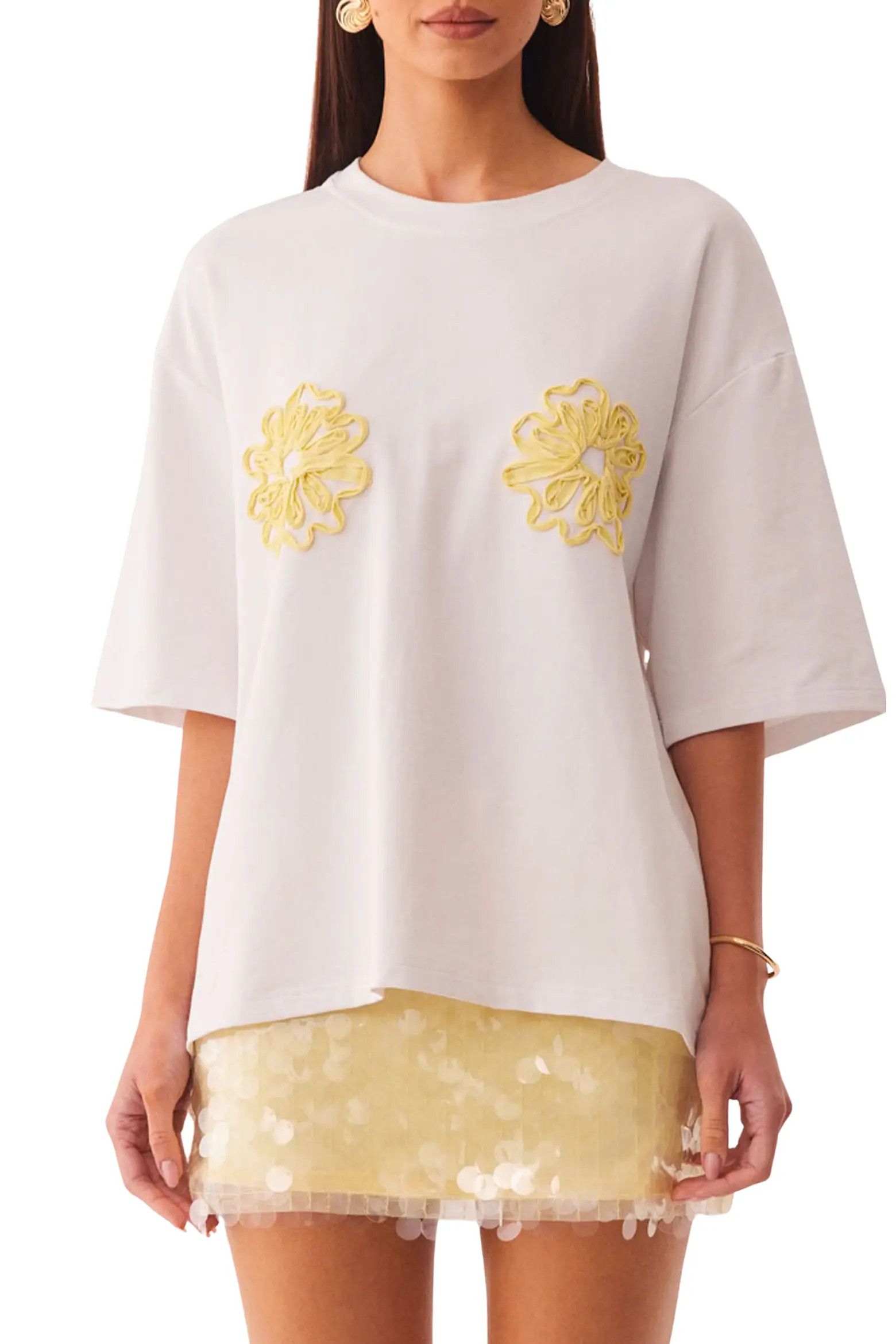 Mai Tai Cord Embellished Floral Stretch Cotton T-Shirt (Women) | Nordstrom | Nordstrom