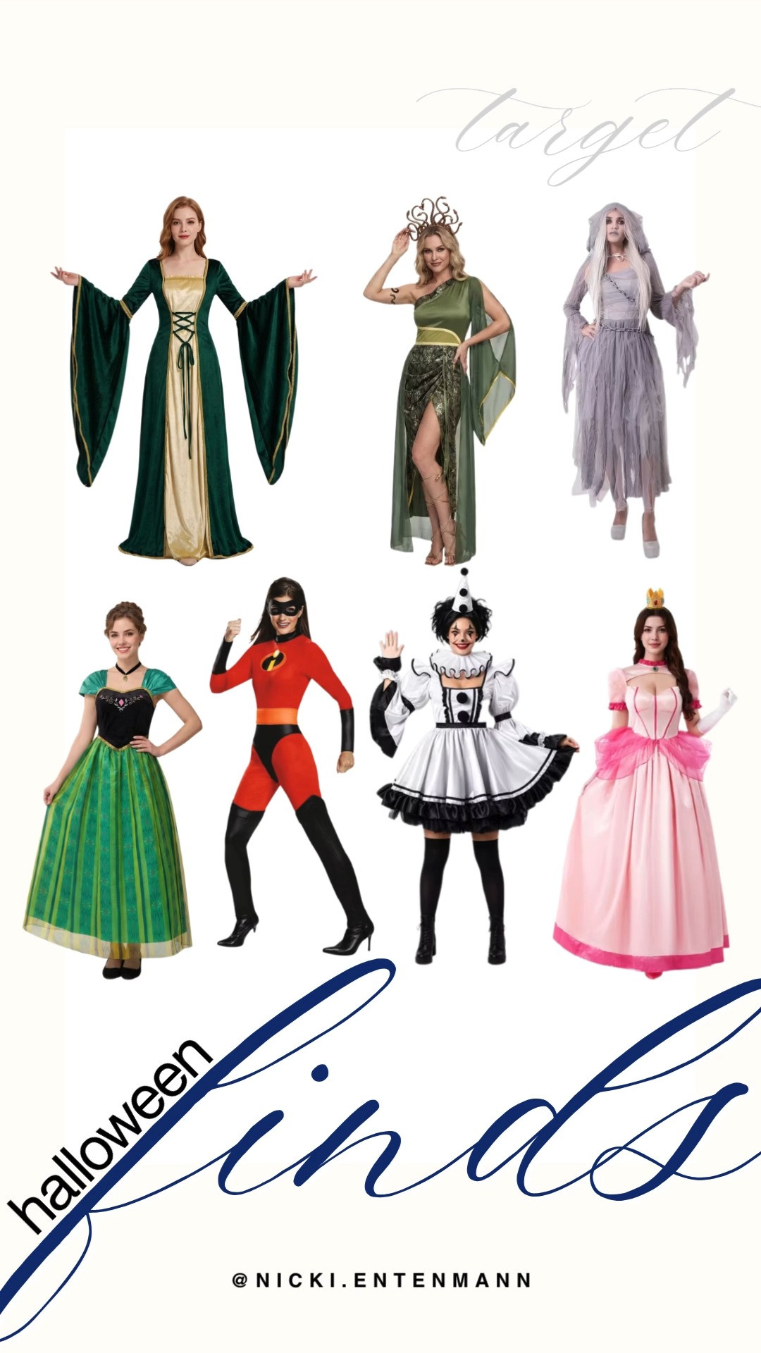 Get ready for spooky festivities with these fun and iconic Target Halloween costumes! The selection highlights classic characters and whimsical outfits, including a medieval maiden gown, Medusa, a ghost bride, Princess Anna, Elastigirl, a pierrot clown, and Princess Peach. These standout choices make dressing up effortless for any Halloween party or trick-or-treating event.

#target #targetfinds #targethalloween #halloweencostumes #costumeideas #spookyseason #halloween2026 

 #LTKootd #LTKSeasonal #LTKSaleAlert