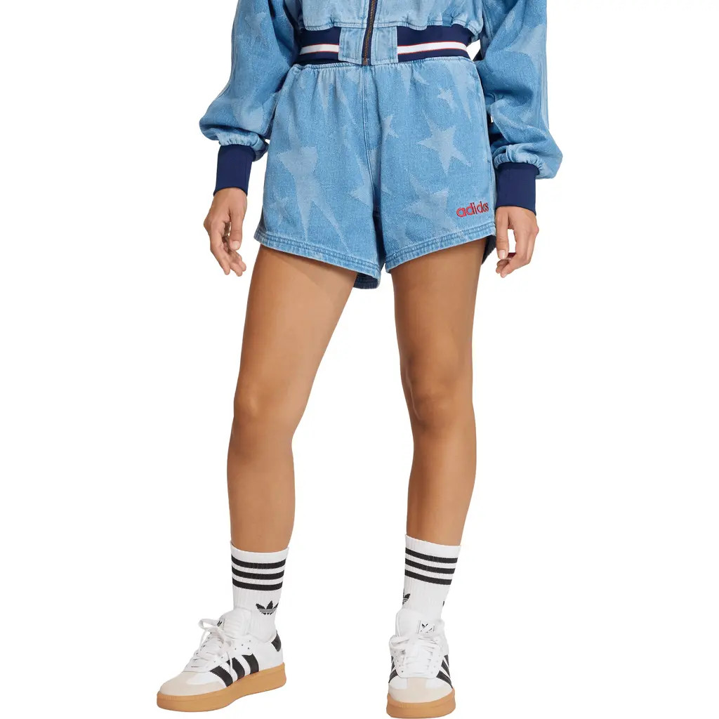 adidas Originals The Denim Star Graphic Cotton Varsity Shorts in Medium Blue Denim at Nordstrom, Size X-Small | Nordstrom