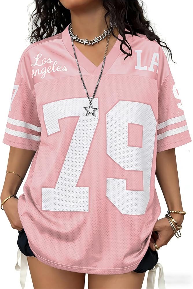 Jersey Shirts for Women Oversized Graphic Tees Men Y2K Tops V Neck | Amazon (US)