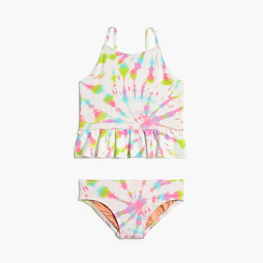 Girls' tie-dyed ruffle tankini set | J.Crew Factory