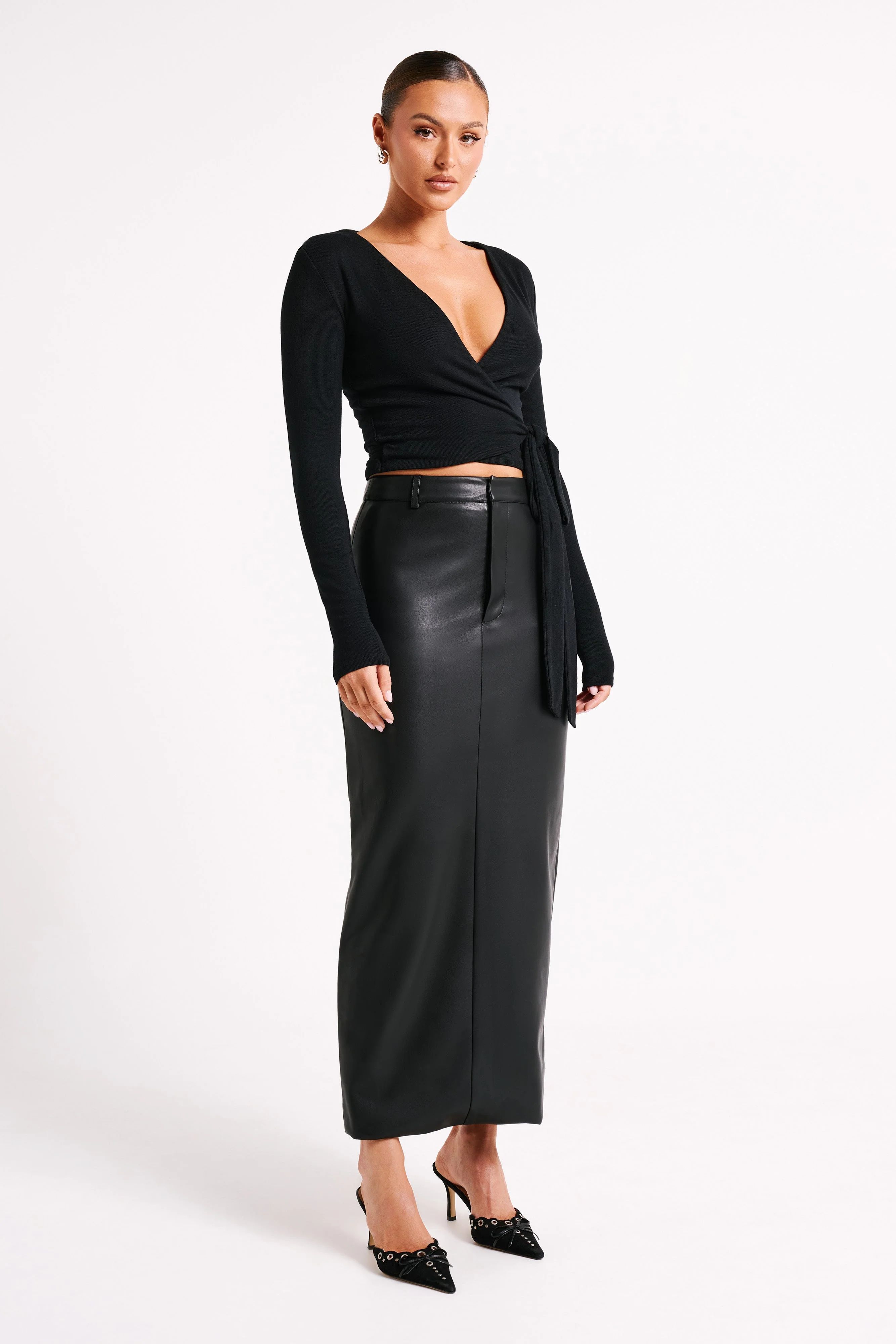 Lottie Faux Leather Maxi Skirt - Black | MESHKI US
