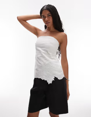 Topshop embroided cutwork floral bandeau top in white | ASOS | ASOS (Global)