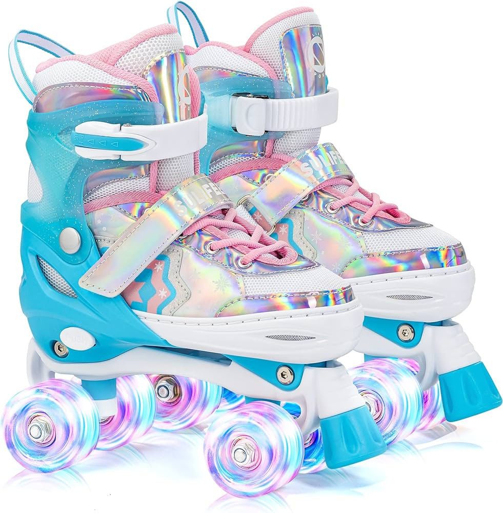 SULIFEEL Rainbow Unicorn 4 Size Adjustable Light up Roller Skates for Girls Boys for Kids | Amazon (US)