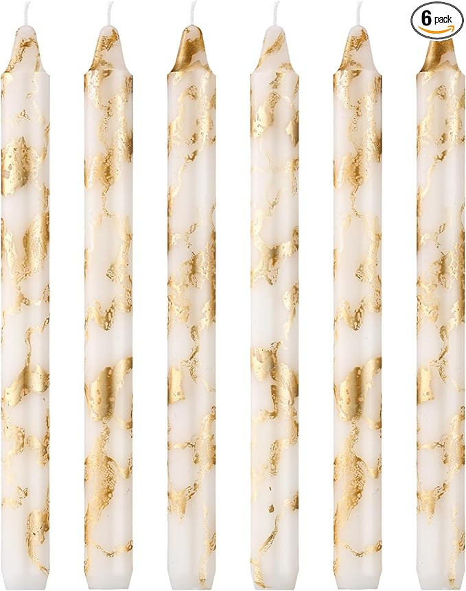 6 Pcs White Gold Decorative Taper Candles 10 Inch Dripless Unscented Smokeless Handmade Long Burn... | Amazon (US)