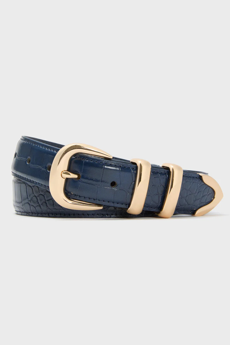 Navy Croc-Embossed Western Belt | Tuckernuck (US)