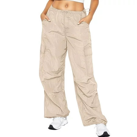 njshnmn Women s Active Cargo Pants Drawstring Casual Elastic Waist Pocket Loose Pants Gifts for Women Beige M | Walmart (US)