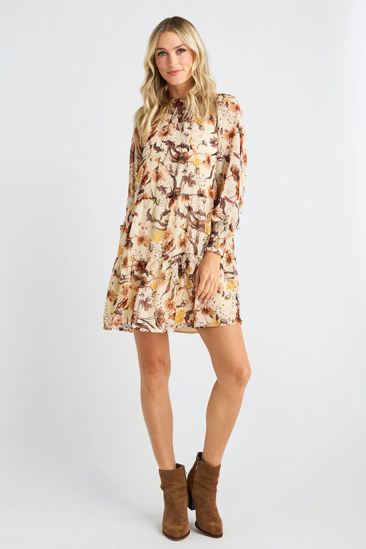 Skies Are Blue Floral Print Mock Neck Dress | Social Threads