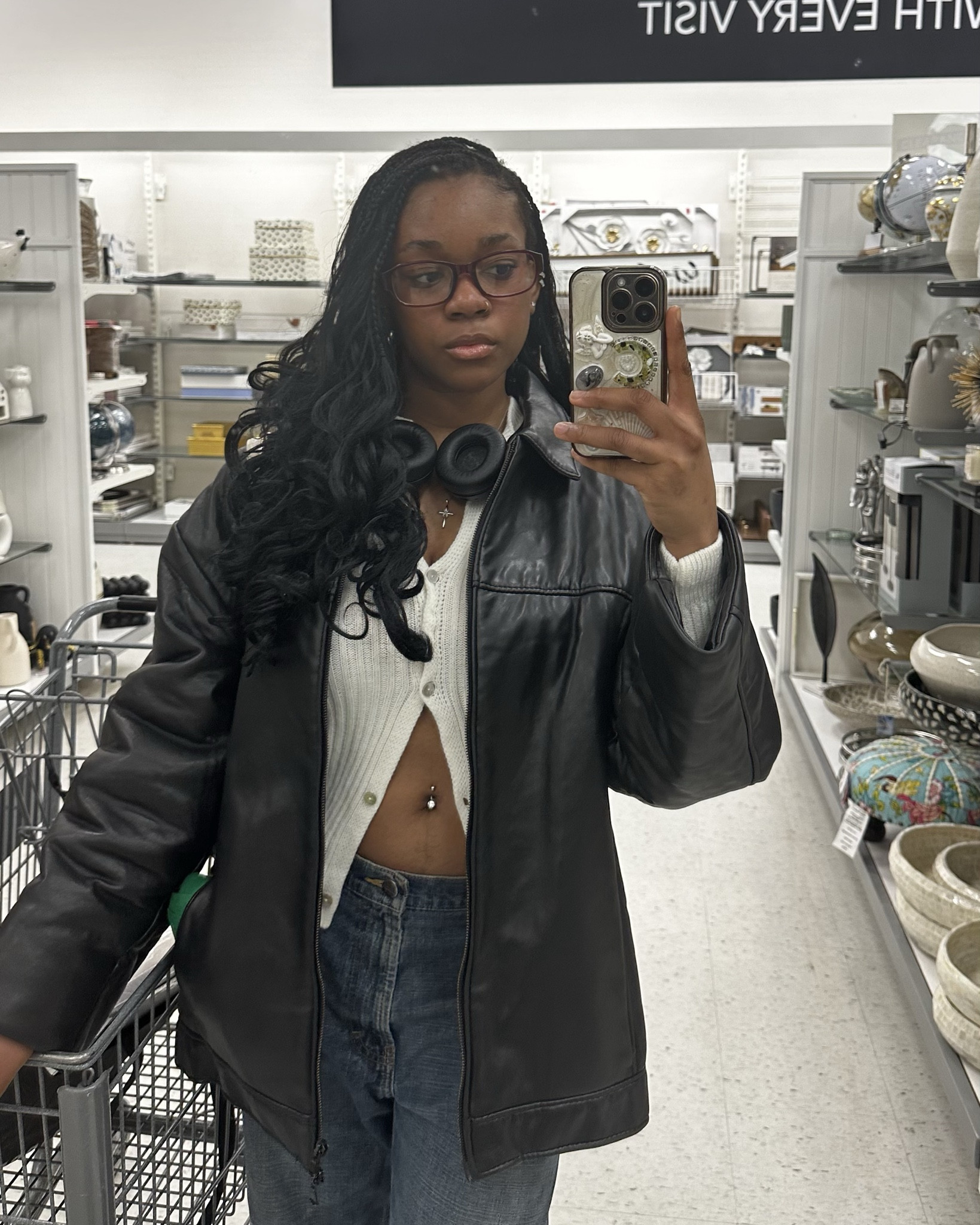 Leather jacket, white button up

