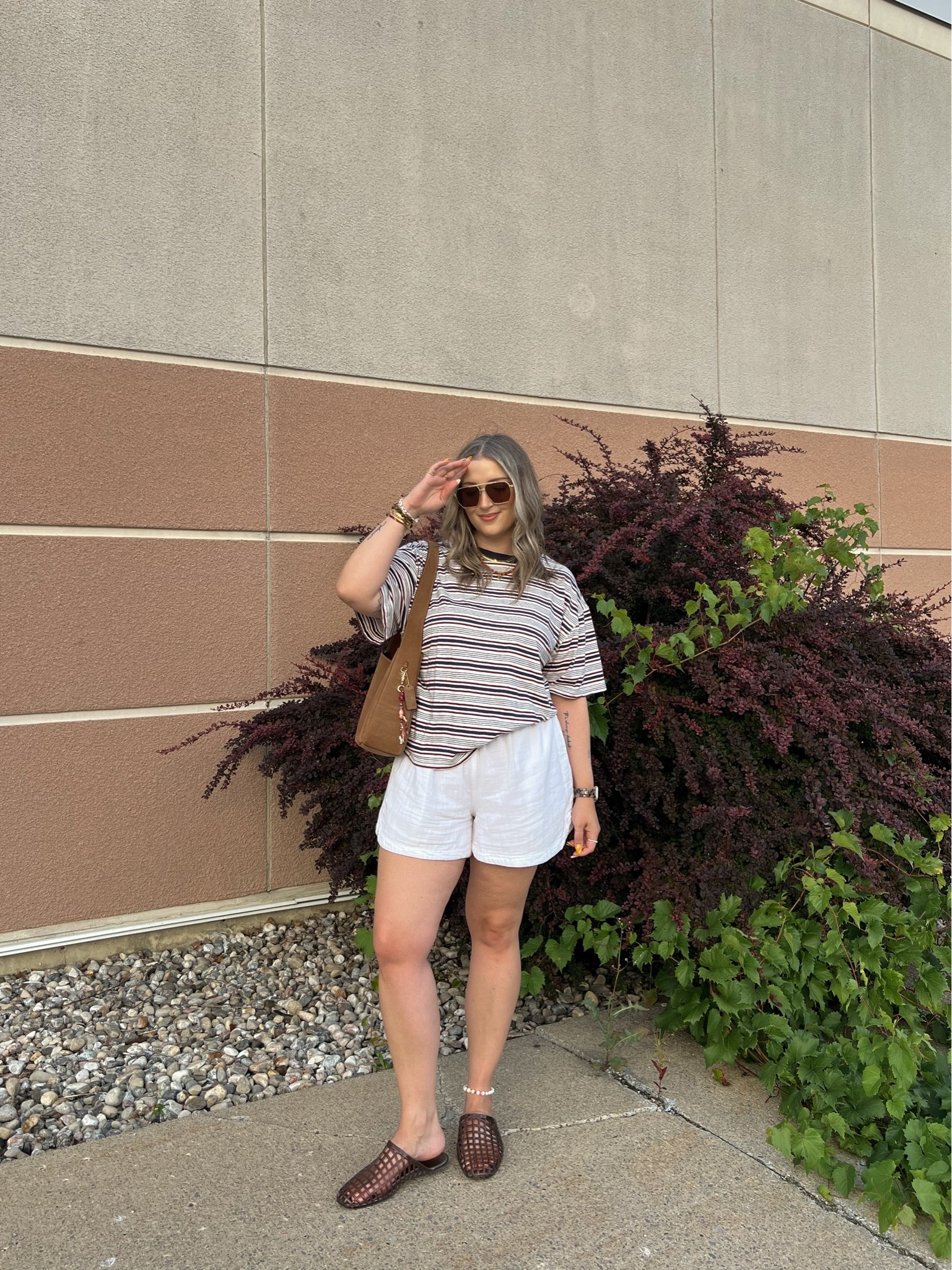 Simple summer outfit! Wearing L in the striped tee. Shorts are old, linked similar. I’m a 9.5-10 shoe and wear a 10 in the jelly shoes (Canadian link under “similar products”). Also linked other jelly options!

#LTKsummer #LTKsale #LTKmidsize