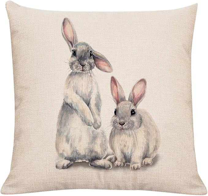 DEKEAN Easter Rabbits Throw Pillow Case Cushion Cover Spring Home Decoration Cotton Linen 18 x 18... | Amazon (US)
