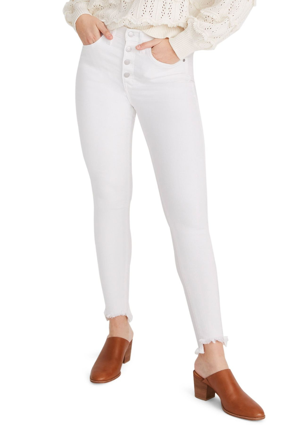 10-Inch High Waist Button Front Ankle Skinny Jeans (Pure White) (Regular & Plus Size) | Nordstrom Rack