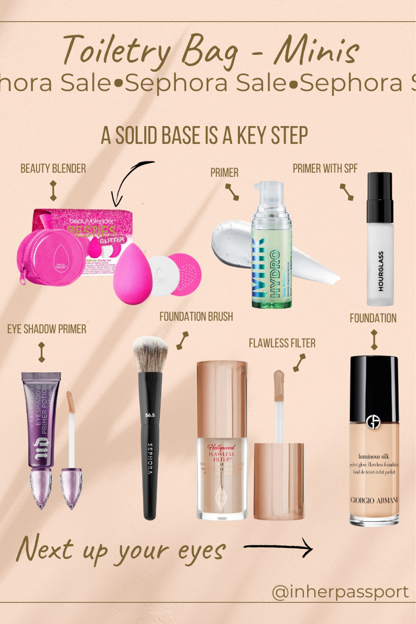 I have the toiletry case, now I need my makeup. Next up, the base layer of my routine! I love using mini sizes of my everyday products instead of worrying about travel bottles leaking! #SephoraSale Use code: SAVENOW

#LTKtravel #LTKBeautySale #LTKsalealert