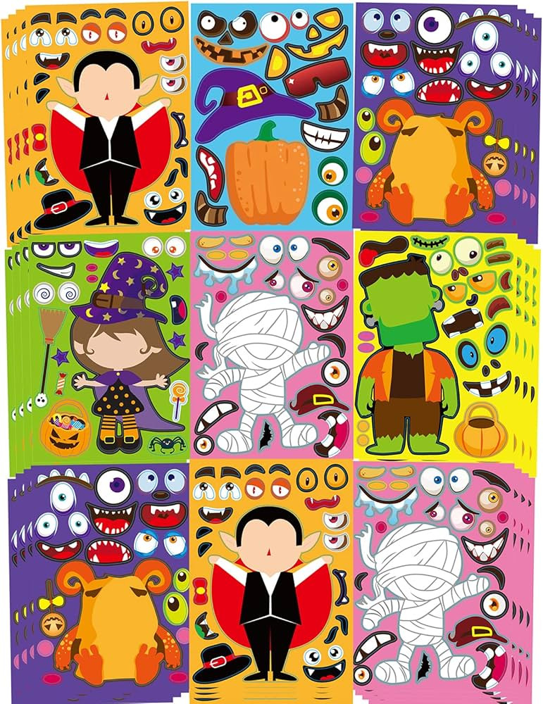 42 Sheets Halloween Party Games Stickers for Kids Make Your Own Halloween Stickers, Kids Hallowee... | Amazon (US)