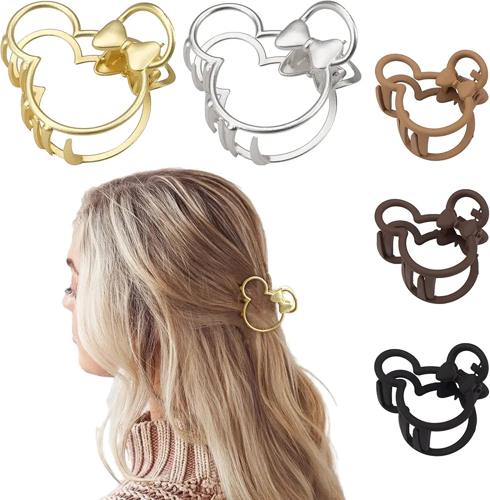 5PCS Mouse Lady Thick Hair Barrette, Vintage Metal ABS Resin Hair Claw Jaw Clips, Hollow Non-slip... | Amazon (US)