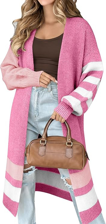 Caracilia Womens Oversized Long Cardigan Sweaters Color Block Open Front Duster Coat Knit Outwear... | Amazon (US)